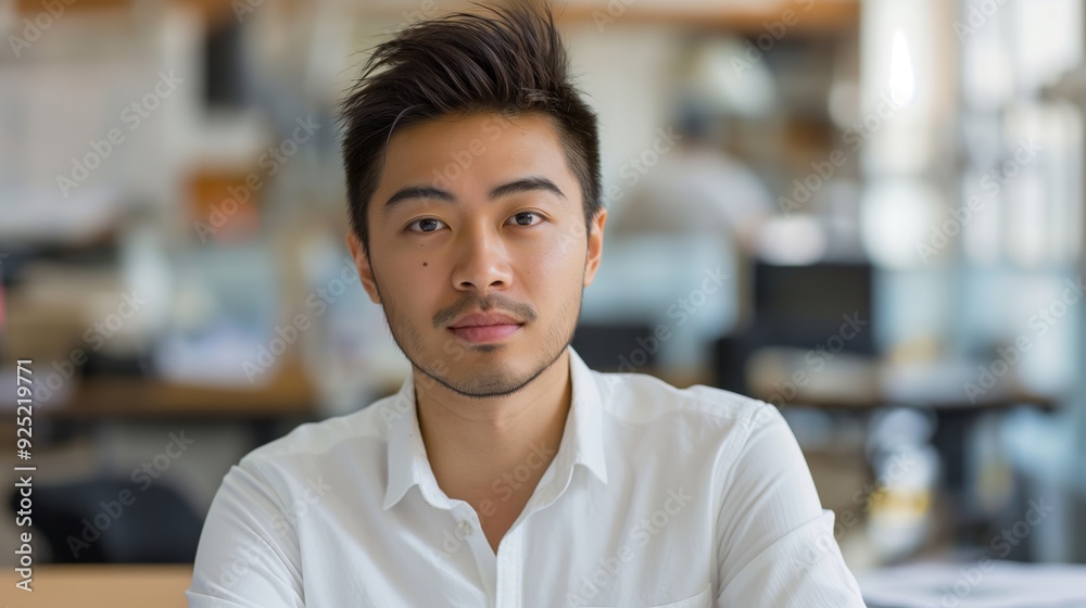 A confident young man in smart attire is situated in an office setting, illustrating professionalism, modern corporate culture, and ambition. A confident young man in smart attire is situated in an office setting, illustrating professionalism, modern corporate culture, and ambition.