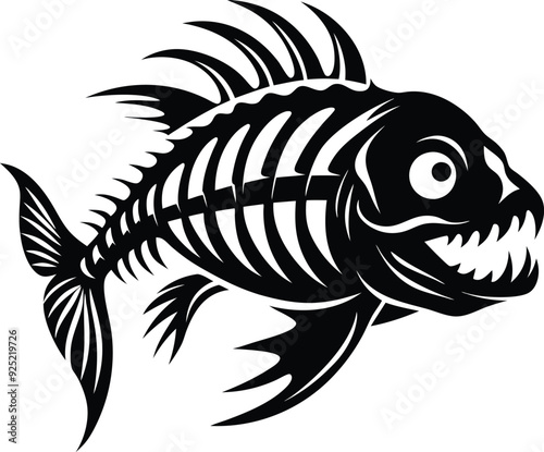 Fish Skeleton silhouette illustration black and white