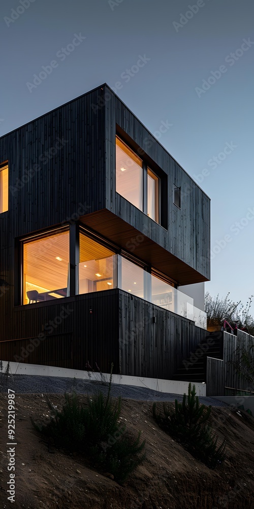 Modern Black Wooden House with Large Windows Modern Black Wooden House with Large Windows