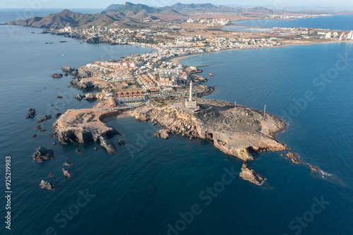Aerial view of Cabo de Palos lighthouse near Mar Menor Spain