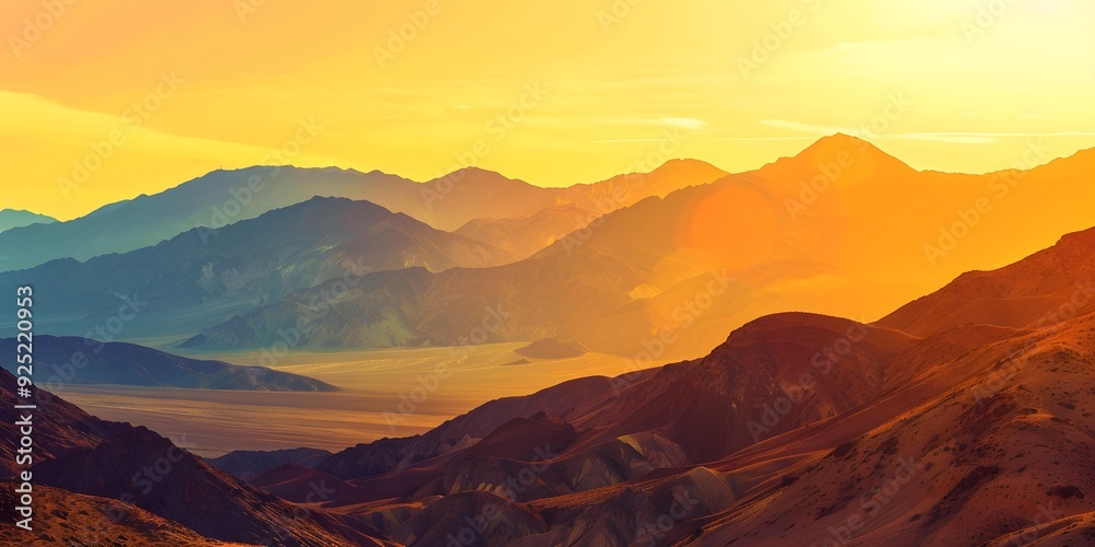 Naklejka premium Sunset Over Mountain Range In Desert