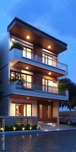 Modern Three Story House Design With Balconies