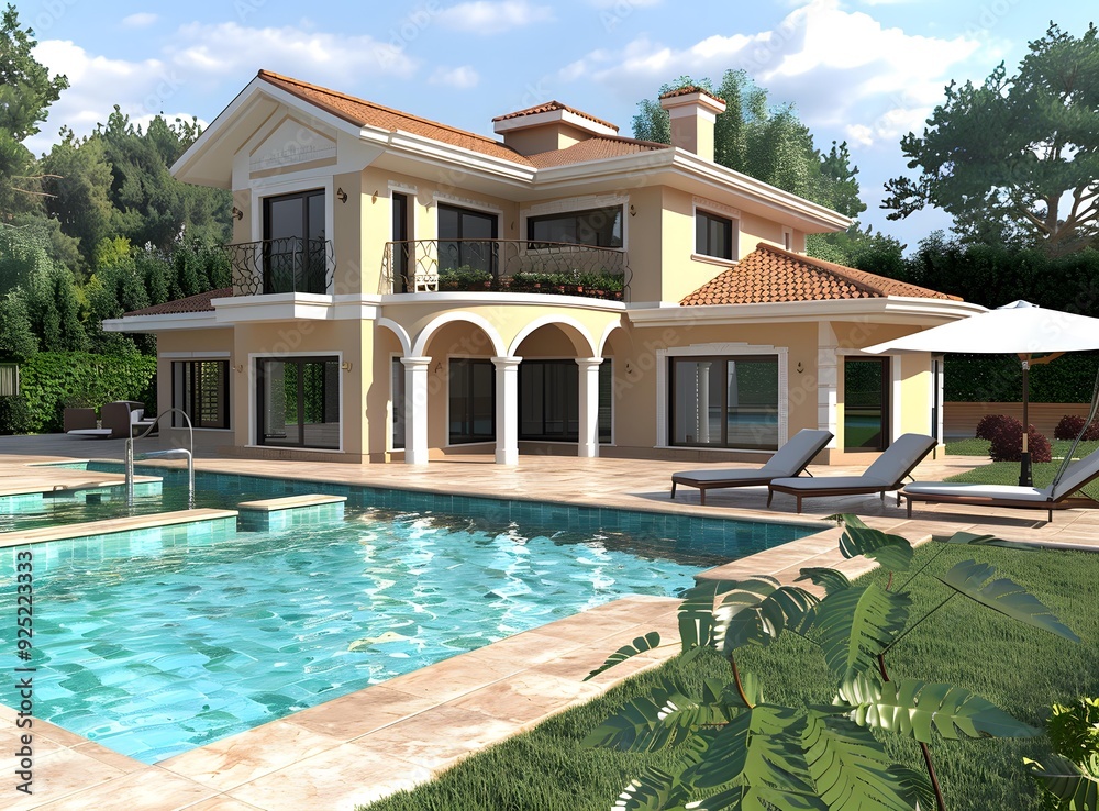 Fototapeta premium Luxury Villa with Swimming Pool and Patio