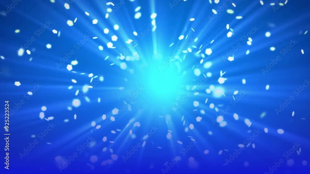 Blue background with moving blue light patterns, background with Moving pieces of paper leaves Blue background with moving blue light patterns, background with Moving pieces of paper leaves