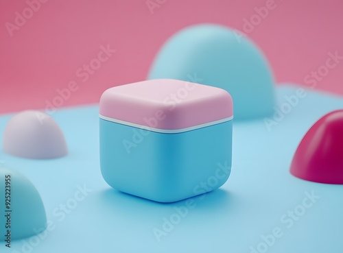 Blue and Pink Container with Geometric Shapes