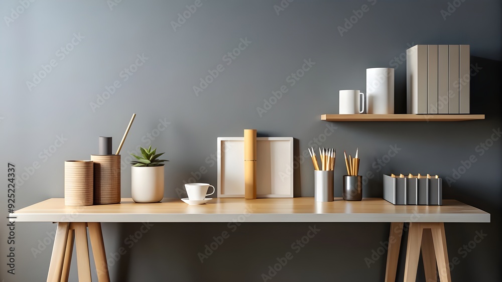 Modern Home Desk Work Place, With Laptop, Desk lamp and plant, Background concept. Modern Home Desk Work Place, With Laptop, Desk lamp and plant, Background concept.
