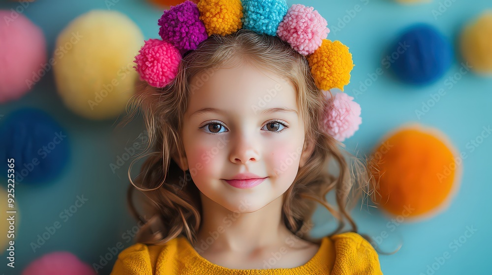 Fototapeta premium Stylish pom-pom headbands adorned with cute, colorful pom-poms, offering a fun and fashionable accessory for both children and adults.