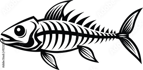 Fish Skeleton line art illustration black and white