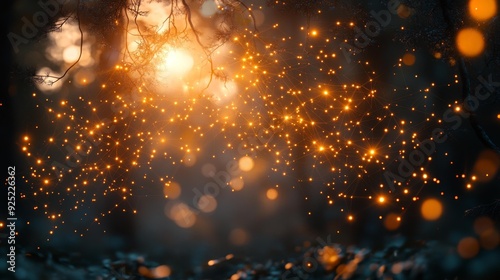 Enchanting forest with glowing network of lights - generative ai