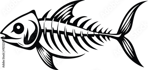 Fish Skeleton line art illustration black and white