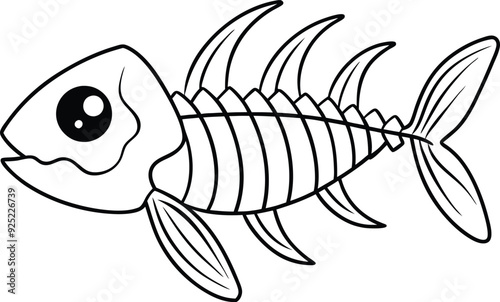 Fish Skeleton line art illustration black and white