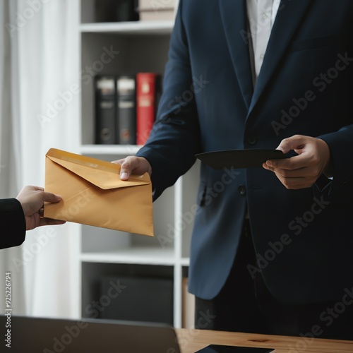 Kudos to the Asian manager for providing a financial incentive in an envelope, along with a business letter that specifies an additional salary for the employee. The male office worker has accepted a 
