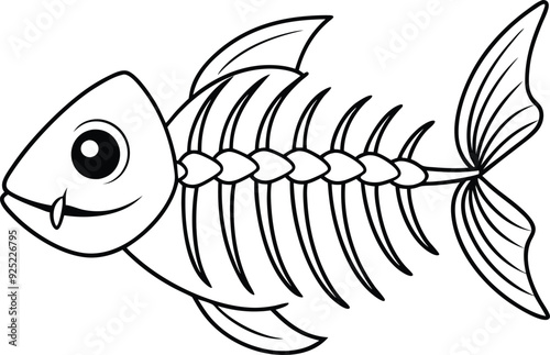 Fish Skeleton line art illustration black and white