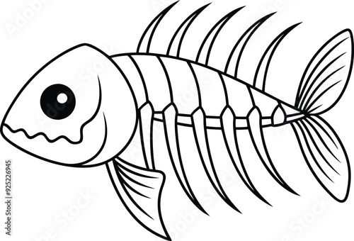 Fish Skeleton line art illustration black and white