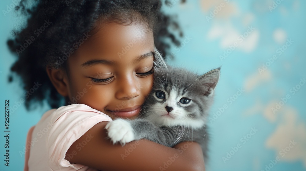 Cute little girl hugging a kitten Cute little girl hugging a kitten