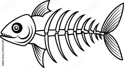 Fish Skeleton line art illustration black and white