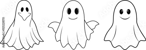 set of halloween ghost vector line art