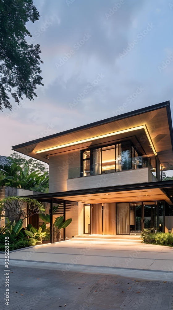 Modern Minimalist House with Wood Accents and Glass Windows Modern Minimalist House with Wood Accents and Glass Windows