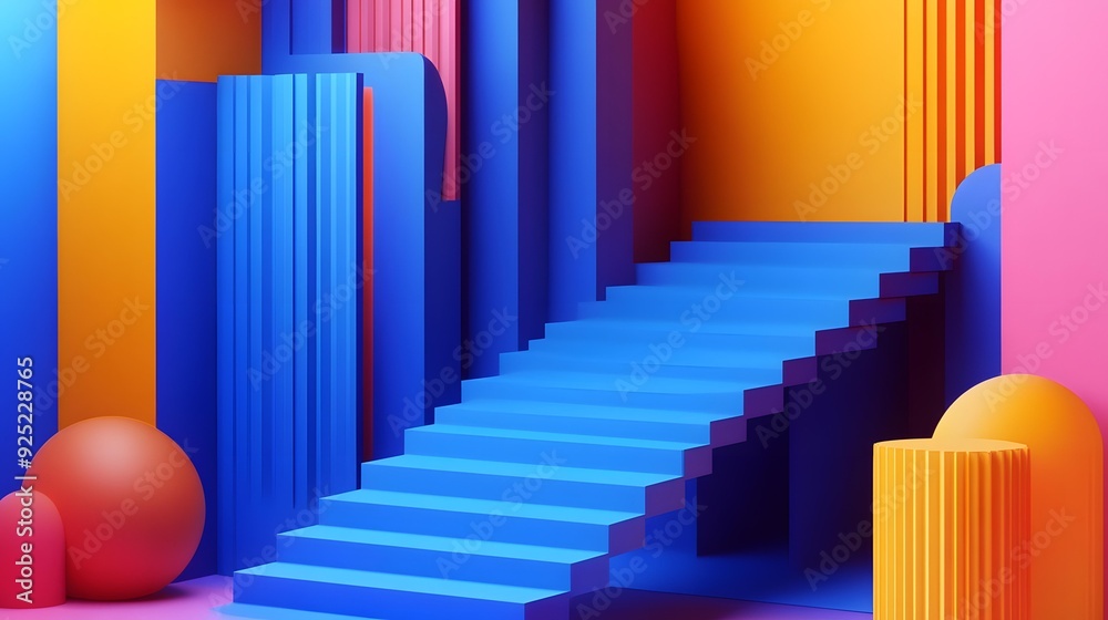 Abstract 3D Staircase With Colorful Geometric Shapes Abstract 3D Staircase With Colorful Geometric Shapes