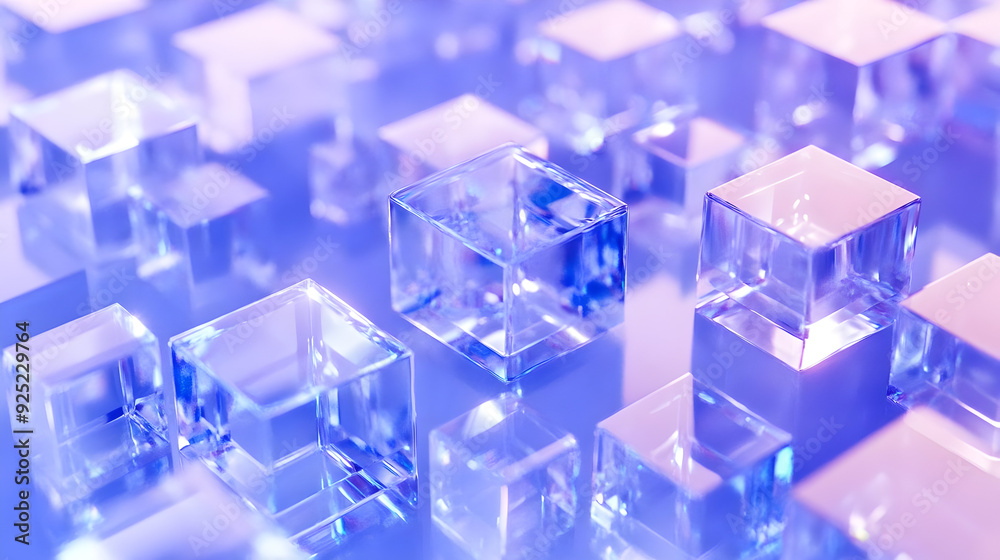 A close-up of translucent cubes reflecting light in a vibrant, abstract arrangement. A close-up of translucent cubes reflecting light in a vibrant, abstract arrangement.