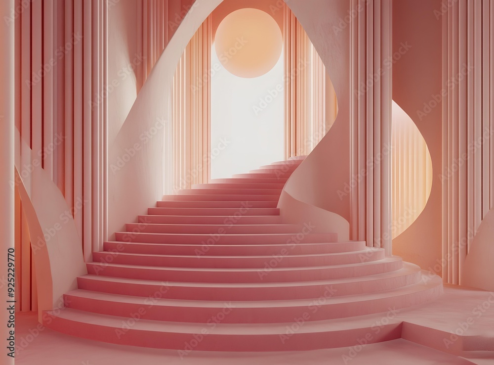 Obraz premium Pink Abstract Staircase 3D Illustration