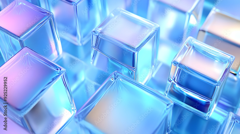 A close-up of translucent ice cubes reflecting light in a colorful, abstract arrangement. A close-up of translucent ice cubes reflecting light in a colorful, abstract arrangement.