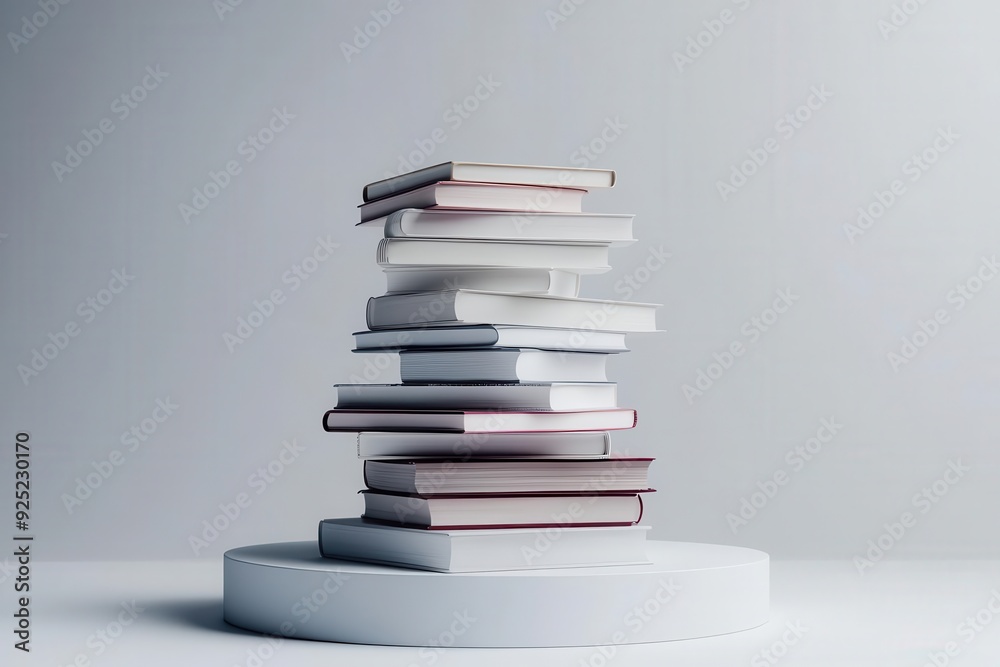 Podium made of stacked books, educational and scholarly theme Podium made of stacked books, educational and scholarly theme