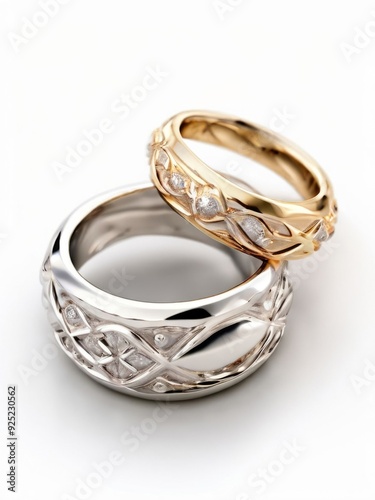 Wedding ring set diamond on white background. AI generated.