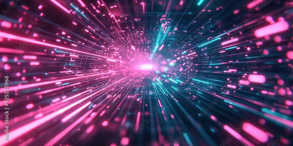 Fototapeta premium Futuristic Neon Tunnel with Vibrant Lights created by ai