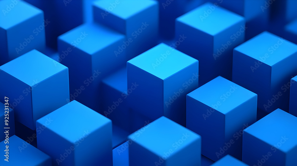 A close-up view of blue geometric cubes arranged in a pattern. A close-up view of blue geometric cubes arranged in a pattern.