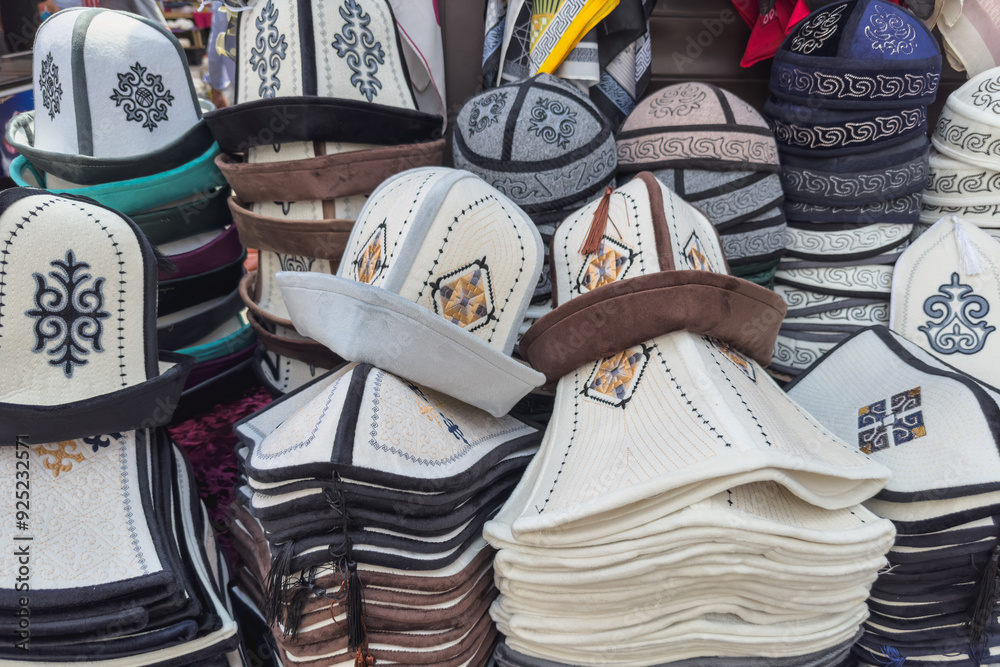 Street stall with national Kyrgyz felt headdresses. Street stall with national Kyrgyz felt headdresses.