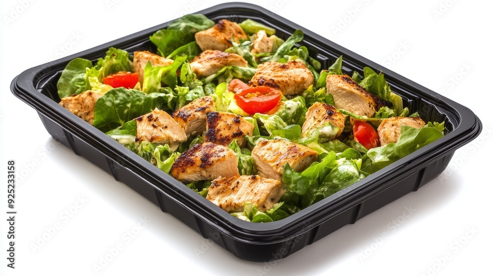 Delicious Chicken Caesar Salad in a Black Container - Food Photography Delicious Chicken Caesar Salad in a Black Container - Food Photography