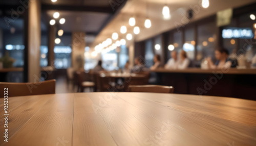 Lofty chill restaurant with wooden table and Depth of field , blurred background 