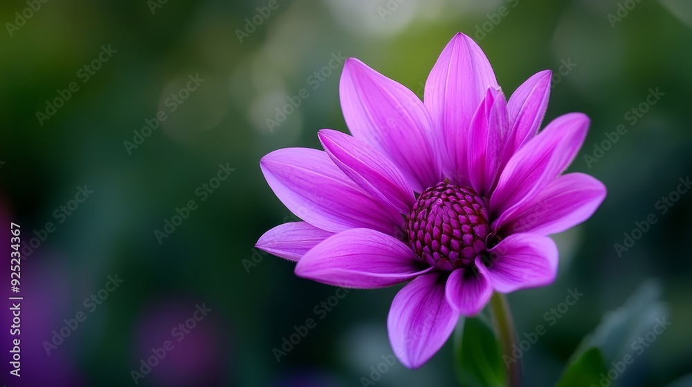 A tight shot of a purple bloom against a backdrop of out-of-focus green foliage A tight shot of a purple bloom against a backdrop of out-of-focus green foliage