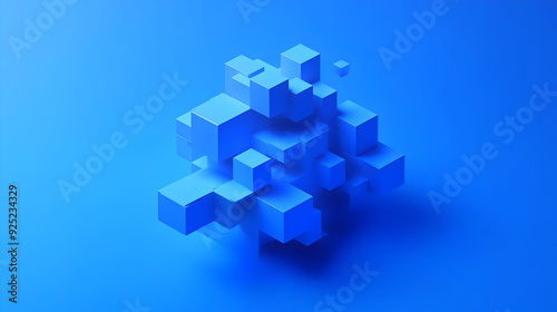 Fototapeta Naklejka Na Ścianę i Meble -  A cluster of blue 3D cubes arranged artistically against a blue background.