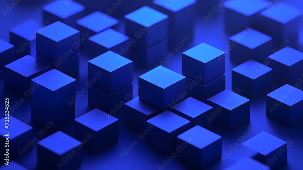 A cluster of blue cubes arranged in a visually striking pattern. A cluster of blue cubes arranged in a visually striking pattern.