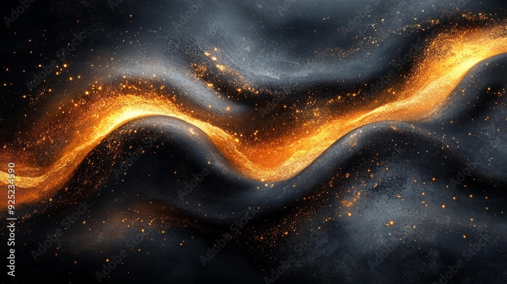 Abstract flowing gold and black waves - generative ai Abstract flowing gold and black waves - generative ai