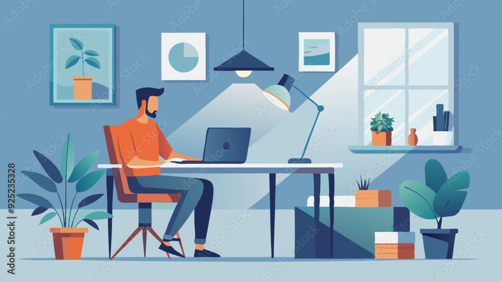 Modern Home Desk WorkPlace, With Laptop, Desk lamp and plant, Background concept. Modern Home Desk WorkPlace, With Laptop, Desk lamp and plant, Background concept.
