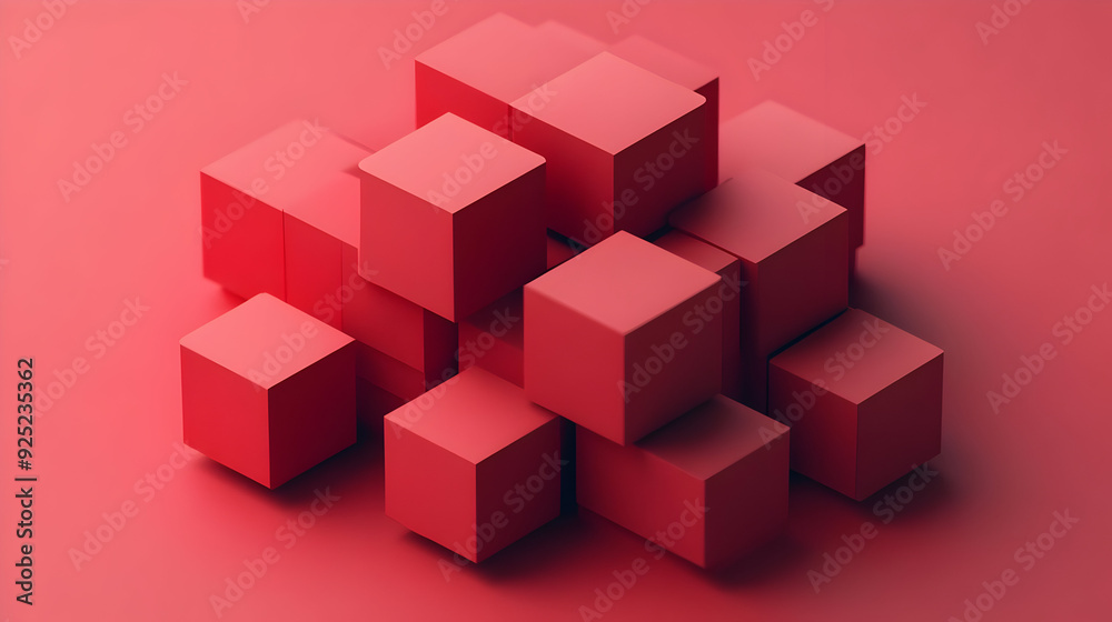 A cluster of red cubes arranged artistically on a red background. A cluster of red cubes arranged artistically on a red background.