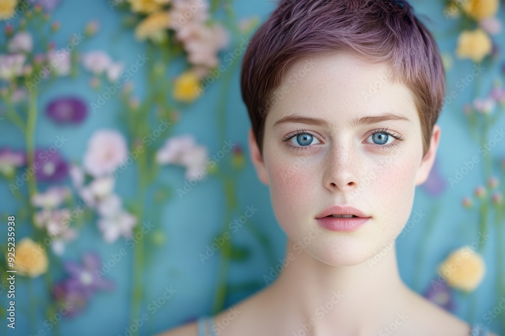 Serene spring beauty with vibrant floral background