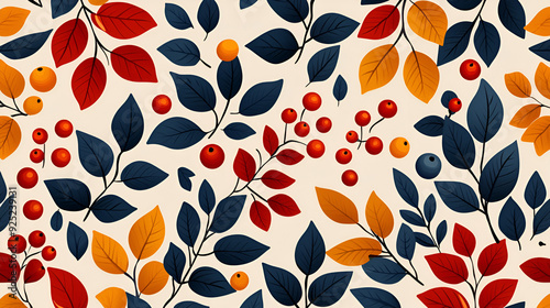 Colorful Autumn Leaves and Berries Seamless Pattern - Perfect for Fall Decor!