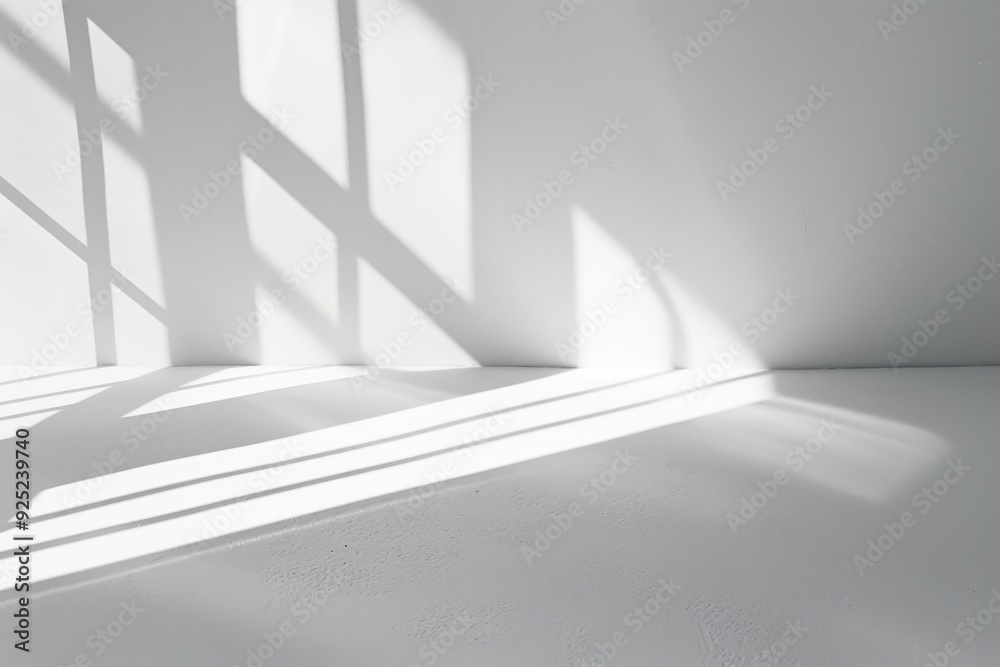 Obraz premium White wall and floor with window light and shadows. AI generated images.
