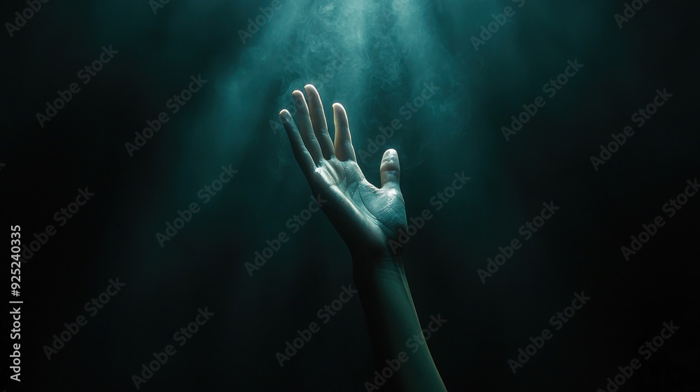 A hand reaching up from a dark shadowy background symbolizing a cry for help and emotional support in mental health challenges. Bright light shines down illuminating the hand offering hope and A hand reaching up from a dark shadowy background symbolizing a cry for help and emotional support in mental health challenges. Bright light shines down illuminating the hand offering hope and