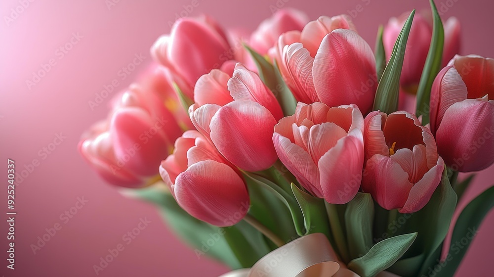 Fototapeta premium Close-up of pink tulips bouquet - generative ai