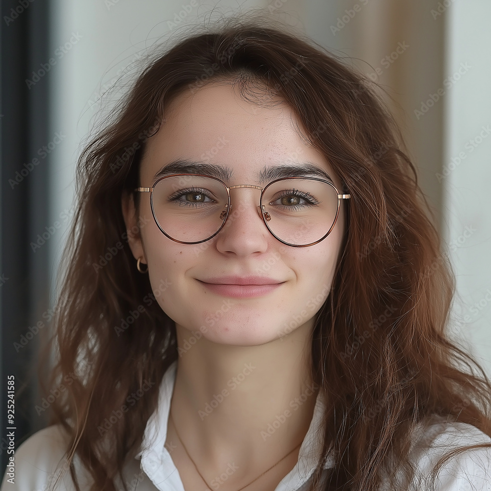 Naklejka premium Professionelles Porträt einer jungen Frau mit natürlichem Look. Perfekt für LinkedIn, Facebook oder andere soziale Medien