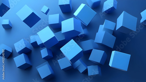 A collection of blue 3D cubes scattered across a gradient blue background.
