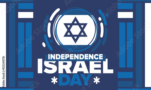 Israel Independence Day. National holiday, celebrated annual. Israel flag. Star of David, jewish symbol. Patriotic sign and elements. Poster, card, banner and background. Vector illustration