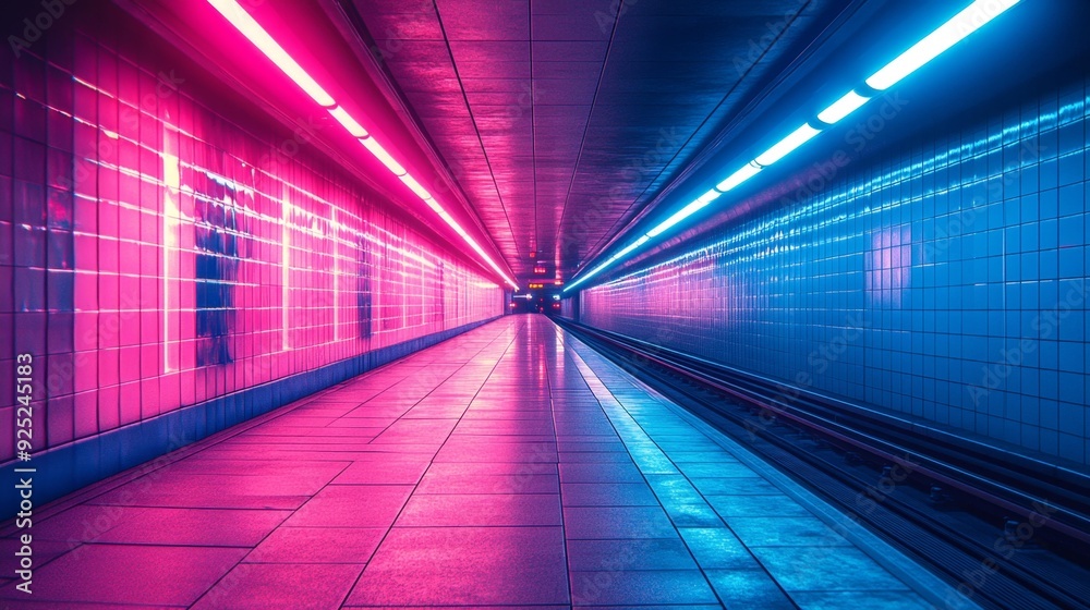 Futuristic neon subway tunnel - generative ai Futuristic neon subway tunnel - generative ai