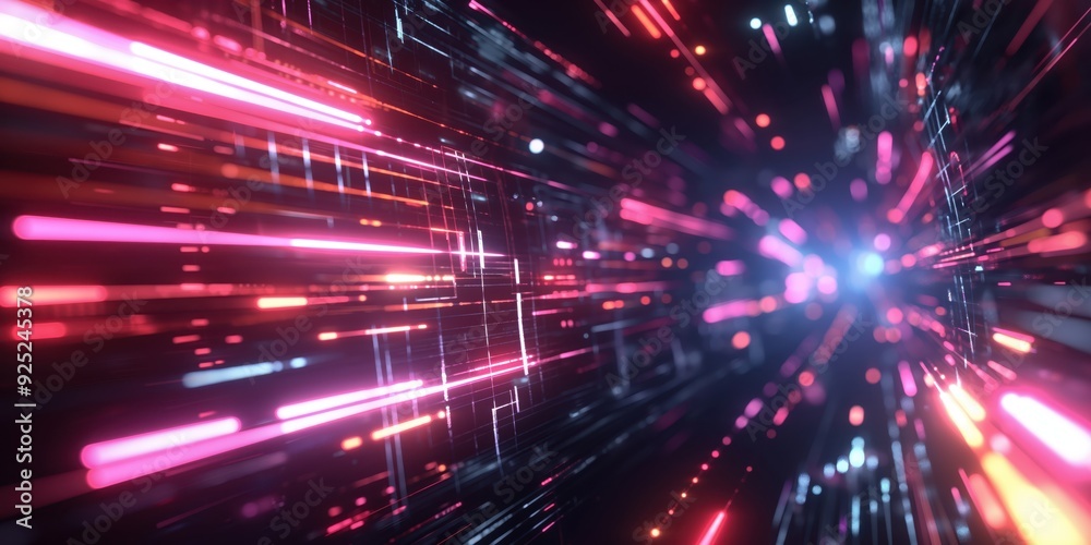Fototapeta premium Futuristic Neon Tunnel with Vibrant Lights created by ai
