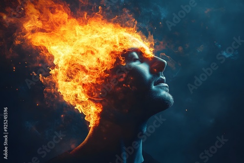 Abstract image depicting the impact of sleep disorders on mental health, showing a figure with their head on fire to symbolize the intense anxiety and depression.